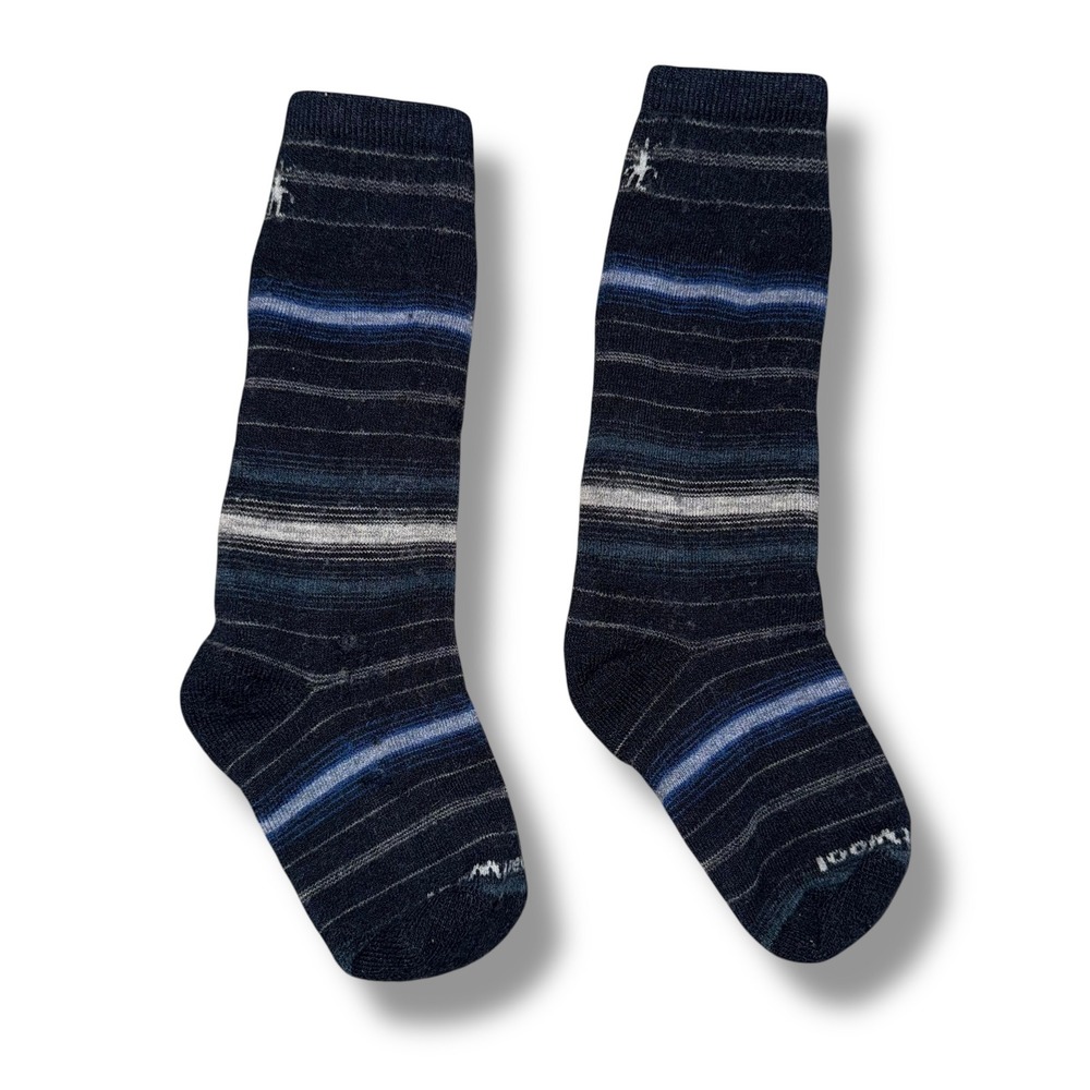 Smartwool Striped Socks Kids Large Blue Excellent Merino Wool‎ Hiking Thermal
